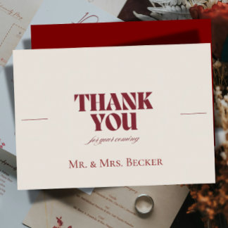 Simple classic Burgundy wedding thank you cards サンキューカード