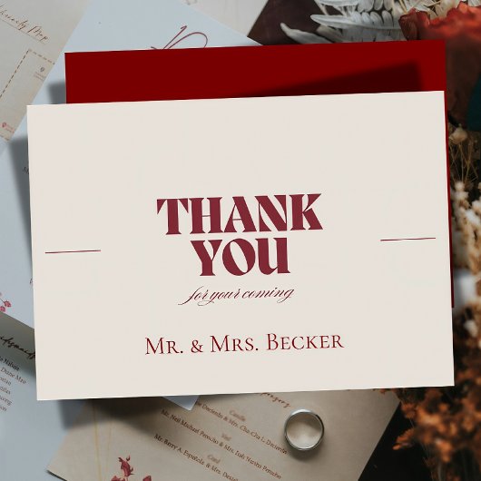 Simple classic Burgundy wedding thank you cards サンキューカード