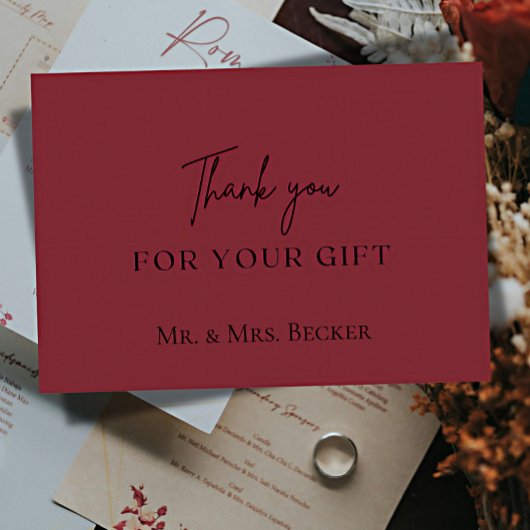 Simple classic Burgundy wedding thank you cards サンキューカード
