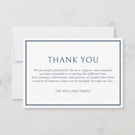 Simple Classic Dark Blue Frame Funeral Sympathy サンキューカード (正面)