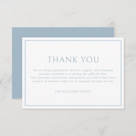 Simple Classic Dusty Blue Frame Funeral Sympathy サンキューカード (正面/裏面)