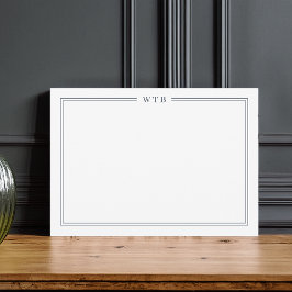 Simple Classic Navy Blue 3-Initial Monogram ノートカード