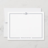 Simple Classic Navy Blue 3-Initial Monogram & Name ノートカード (正面)