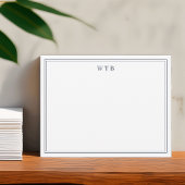 Simple Classic Navy Blue Bordered Monogram ノートカード