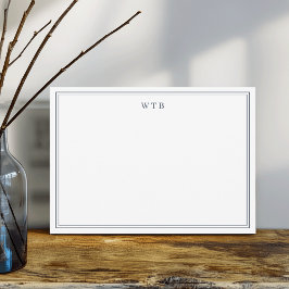 Simple Classic Navy Blue Monogram ノートカード