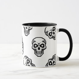 Simple Classic White Pixelated Skull Pattern マグカップ