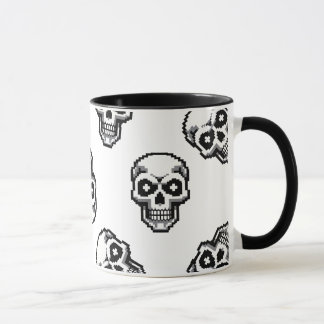 Simple Classic White Pixelated Skull Pattern マグカップ