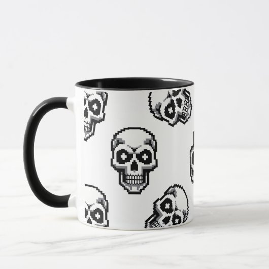 Simple Classic White Pixelated Skull Pattern マグカップ (左)
