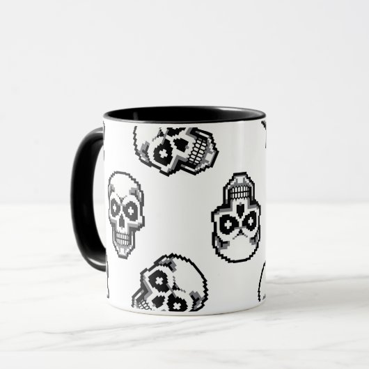 Simple Classic White Pixelated Skull Pattern マグカップ (正面左)