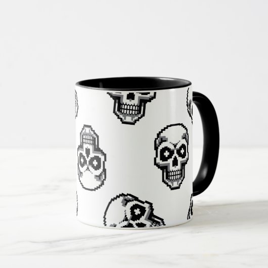 Simple Classic White Pixelated Skull Pattern マグカップ (正面右)