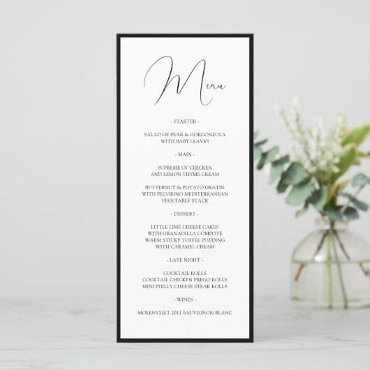Simple Classy Black & White Border Script Wedding メニュー (スタンド正面)