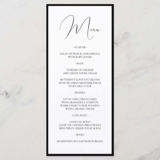 Simple Classy Black & White Border Script Wedding メニュー (正面)
