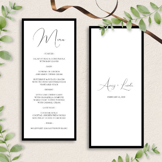 Simple Classy Black & White Border Script Wedding メニュー