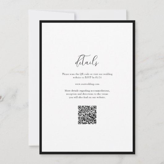 Simple Classy Black & White Border Wedding QR Code 招待状 (裏面)