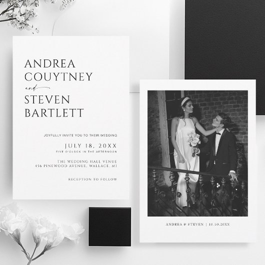 Simple Classy Photo Black and White Wedding 招待状