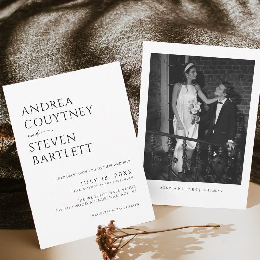 Simple Classy Photo Black and White Wedding 招待状