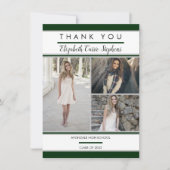 Simple Classy Three Photo Green | White Graduation サンキューカード (正面)