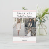 Simple Classy Three Photo Pink | White Graduation サンキューカード (スタンド正面)