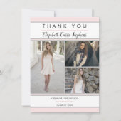 Simple Classy Three Photo Pink | White Graduation サンキューカード (正面)