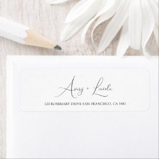 Simple Classy White & Black Script Wedding Address ラベル