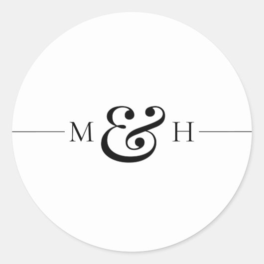 Simple Clean Black Line Monogram Wedding Favor ラウンドシール (正面)