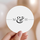 Simple Clean Black Line Monogram Wedding Favor ラウンドシール
