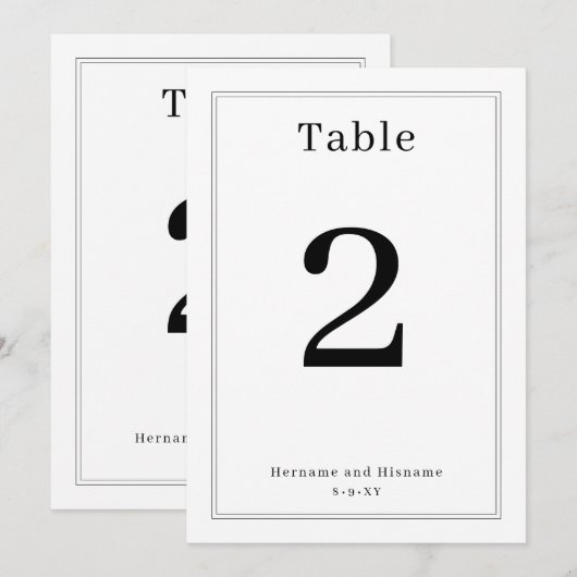 Simple Clean Minimalist Elegant Table Number Card 招待状 (正面/裏面)