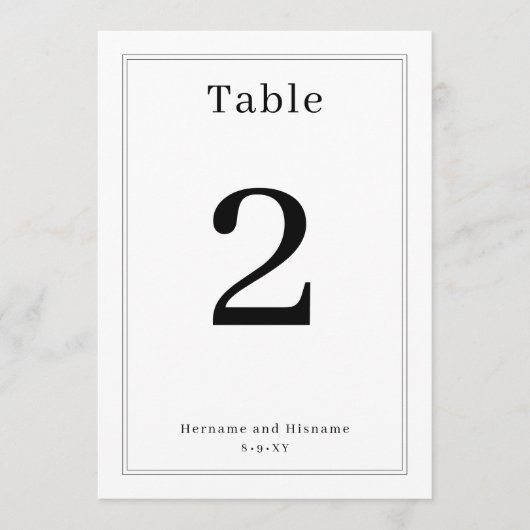 Simple Clean Minimalist Elegant Table Number Card 招待状 (正面)