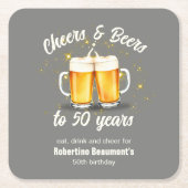 Simple Clinging Glasses Cheers Beers to 50 Years スクエアペーパーコースター (正面)