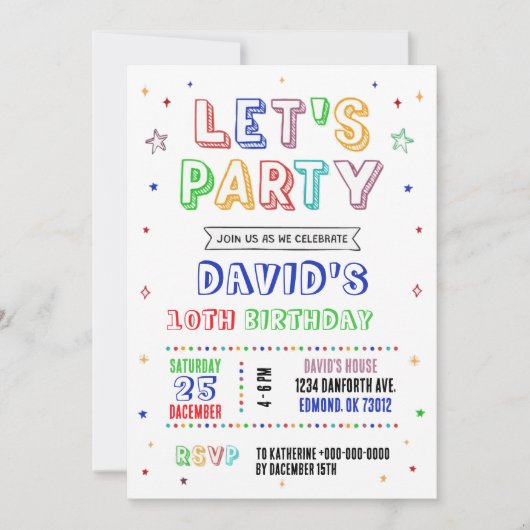 Simple Colorful Birthday Invitation 招待状 (正面)