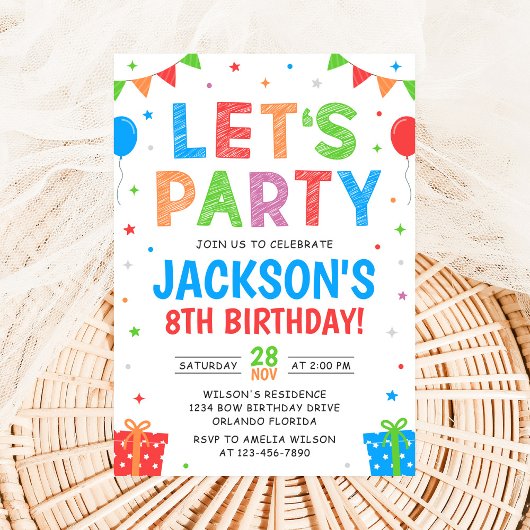 Simple Colorful Birthday Party Invitation 招待状
