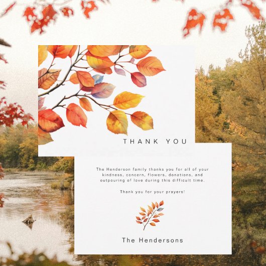 Simple Colorful Fall Foliage Funeral Thank You サンキューカード
