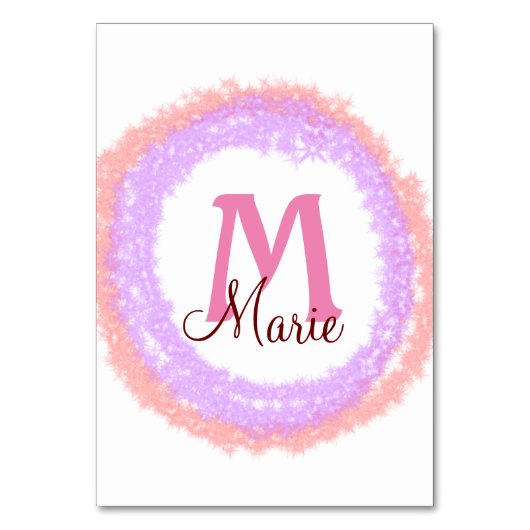 Simple colorful glitter sparkle add name monogram  テーブルナンバー (正面)
