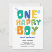 Simple Colorful One Happy Boy 1st Birthday Party  招待状 (正面)