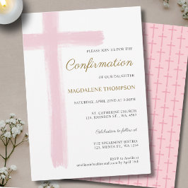 Simple Confirmation Pink Cross Girl 招待状
