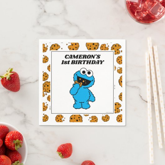 Simple Cookie Monster 1st Birthday スタンダードカクテルナプキン (インサイチュ)