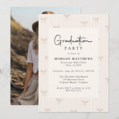 Simple Coquette Bow Photo Graduation  招待状 (正面/裏面)