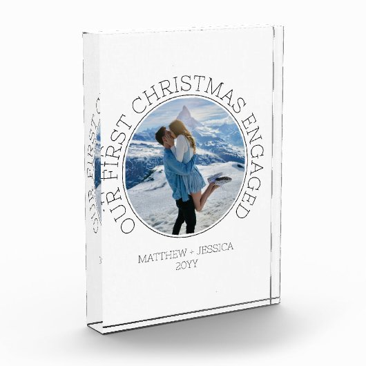 SImple Couple Personalized First Christmas Engaged フォトブロック (左)