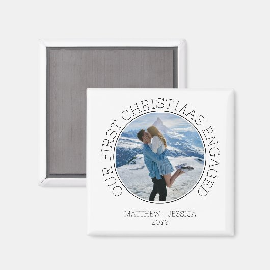 SImple Couple Photo Our First Christmas Engaged マグネット (正面/裏面)