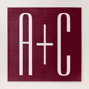 Simple Couples Initials   White & Burgundy ジグソーパズル