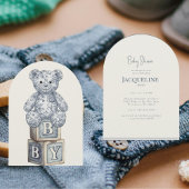 Simple Cream & Blue Teddy Bear Arch Baby Shower 招待状
