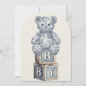 Simple Cream & Blue Teddy Bear Arch Baby Shower 招待状 (裏面)