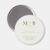 Simple Cream & Gold Monogram Wedding Save the Date マグネット (正面/裏面)