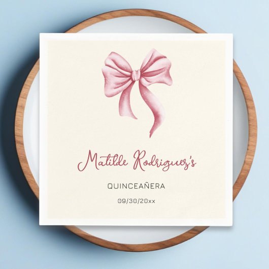 Simple Cream Pink Bow Girl Quinceanera Birthday スタンダードカクテルナプキン