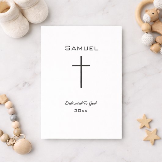 Simple Cross Baby Dedication Black and White カード