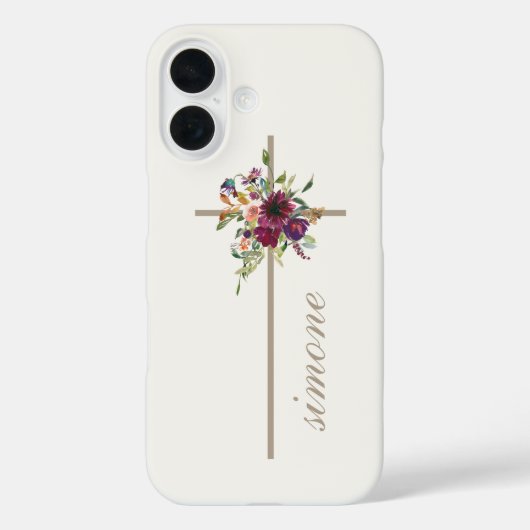 Simple Cross Burgundy Floral Personalized Name Case-Mate iPhoneケース (裏面)