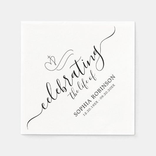 Simple Cross Elegant Script Funeral Memorial スタンダードカクテルナプキン (正面)