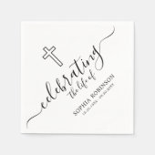 Simple Cross Elegant Script Funeral Memorial スタンダードカクテルナプキン (正面)