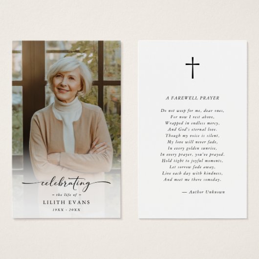 Simple Cross Funeral Memorial Photo Prayer Card (正面&裏面)