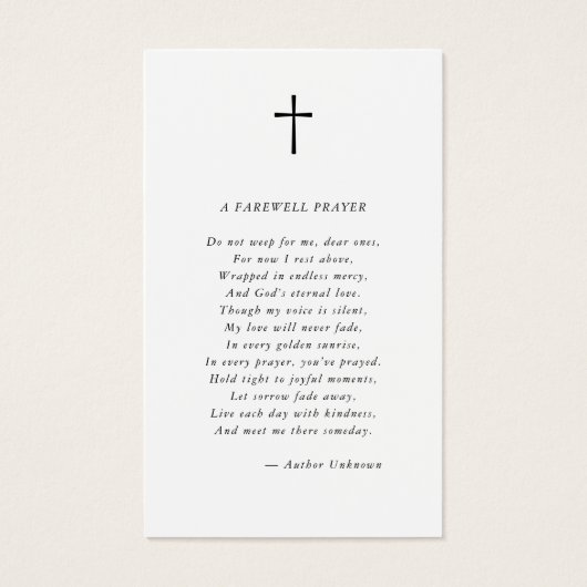 Simple Cross Funeral Memorial Photo Prayer Card (裏面)